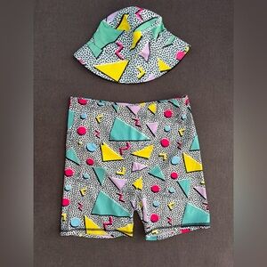 Colorful Geometric Short and Bucket Hat Set